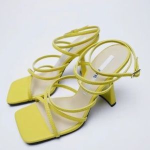 Zara | Shoes | Zara Chunky Heel Yellow Sandals Womens Size 39